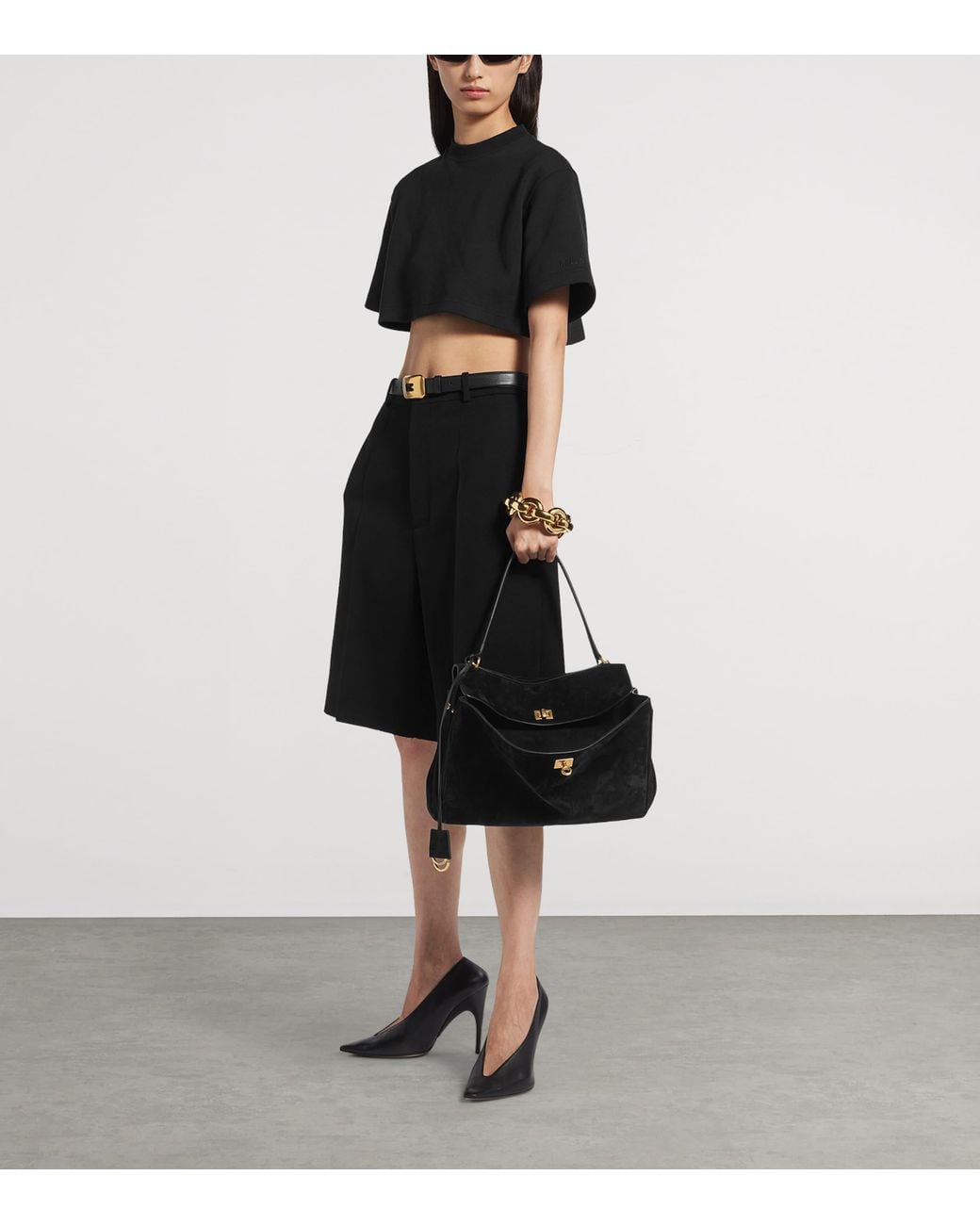Balenciaga Black Medium Suede Rodeo Shoulder Bag