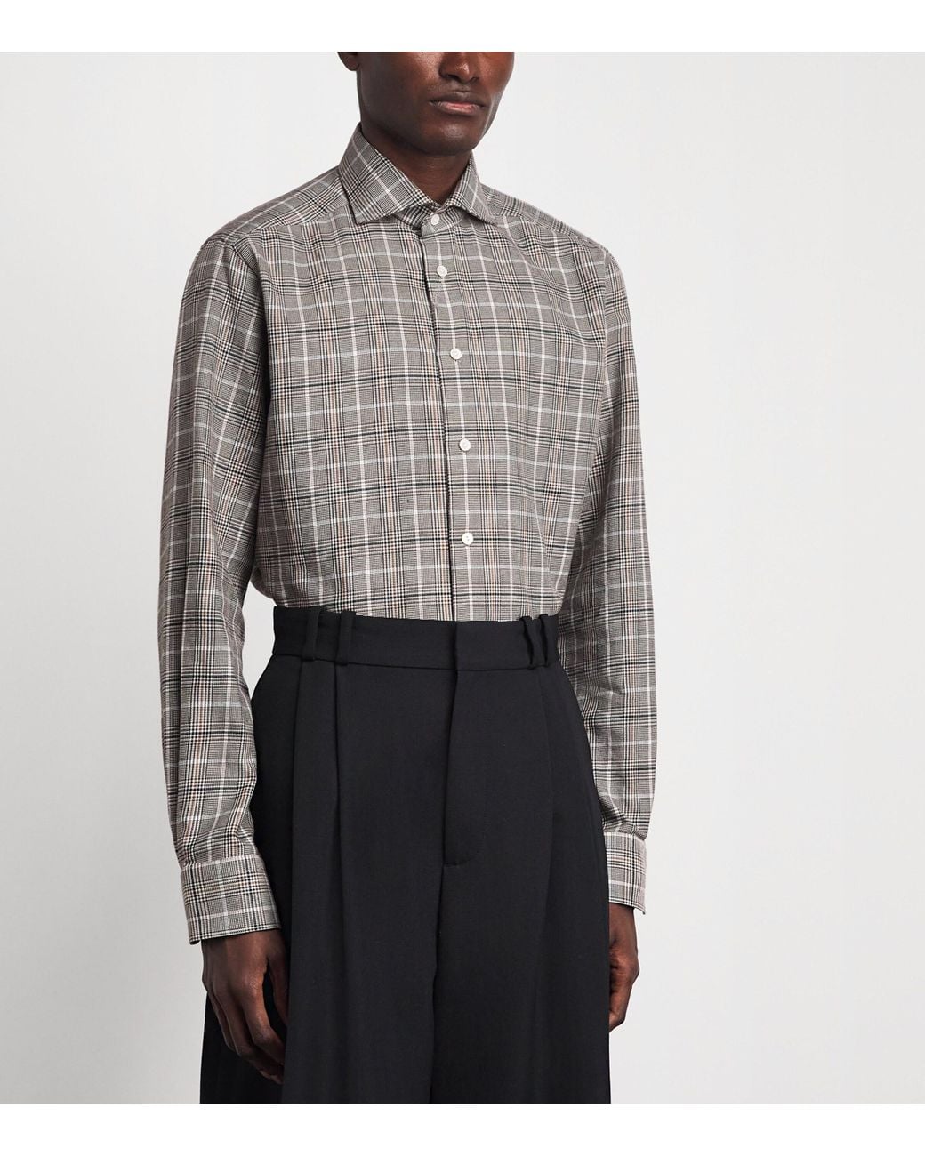 Eton of Sweden Gray Cotton-Silk-Cashmere Check Shirt for men