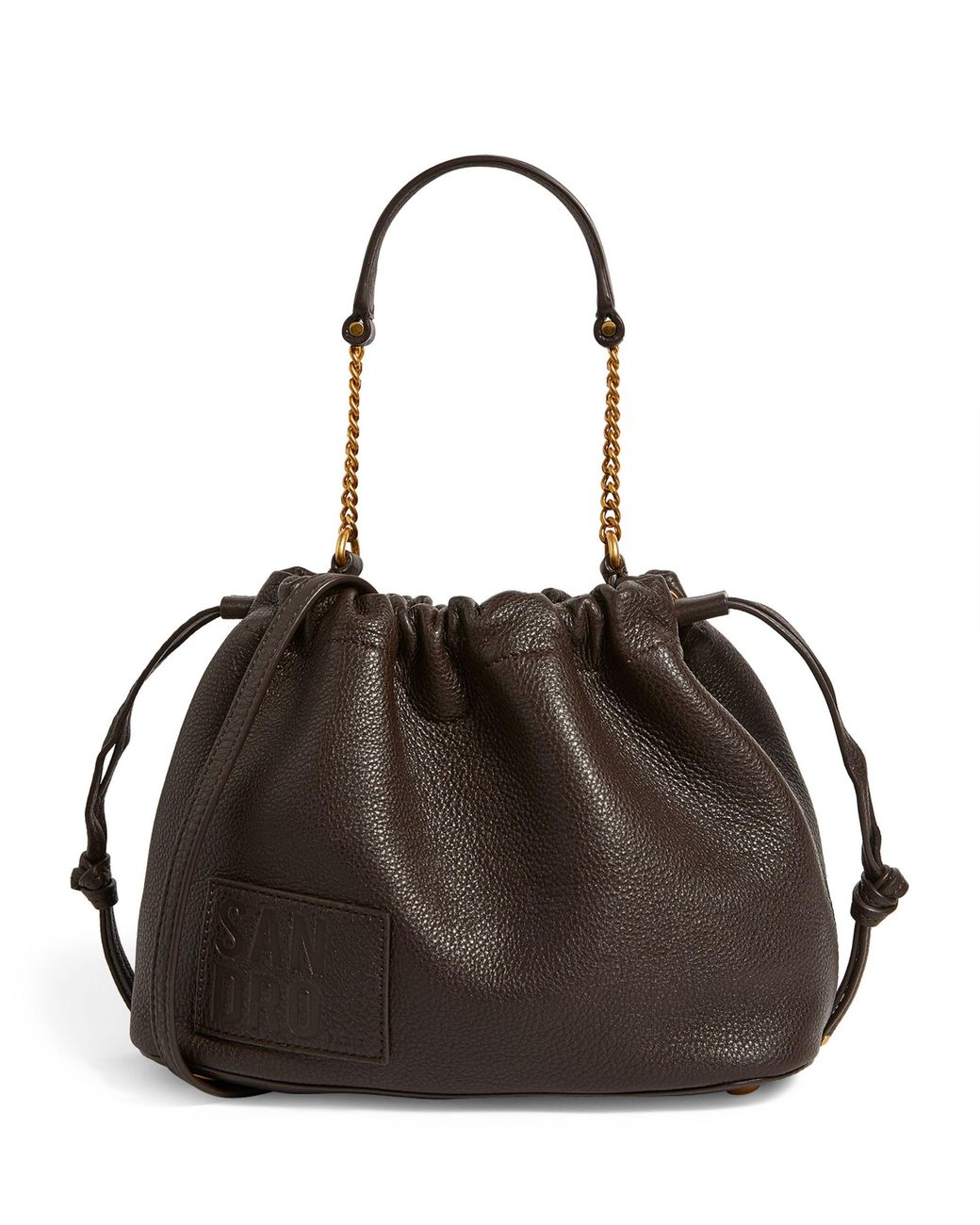 Sandro Grained Leather Bucket Bag in Brown