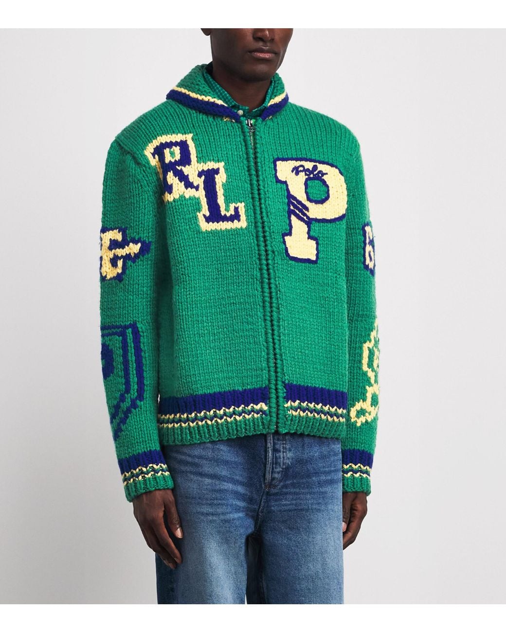 Polo Ralph Lauren Green Wool Varsity Zip-Up Cardigan for men