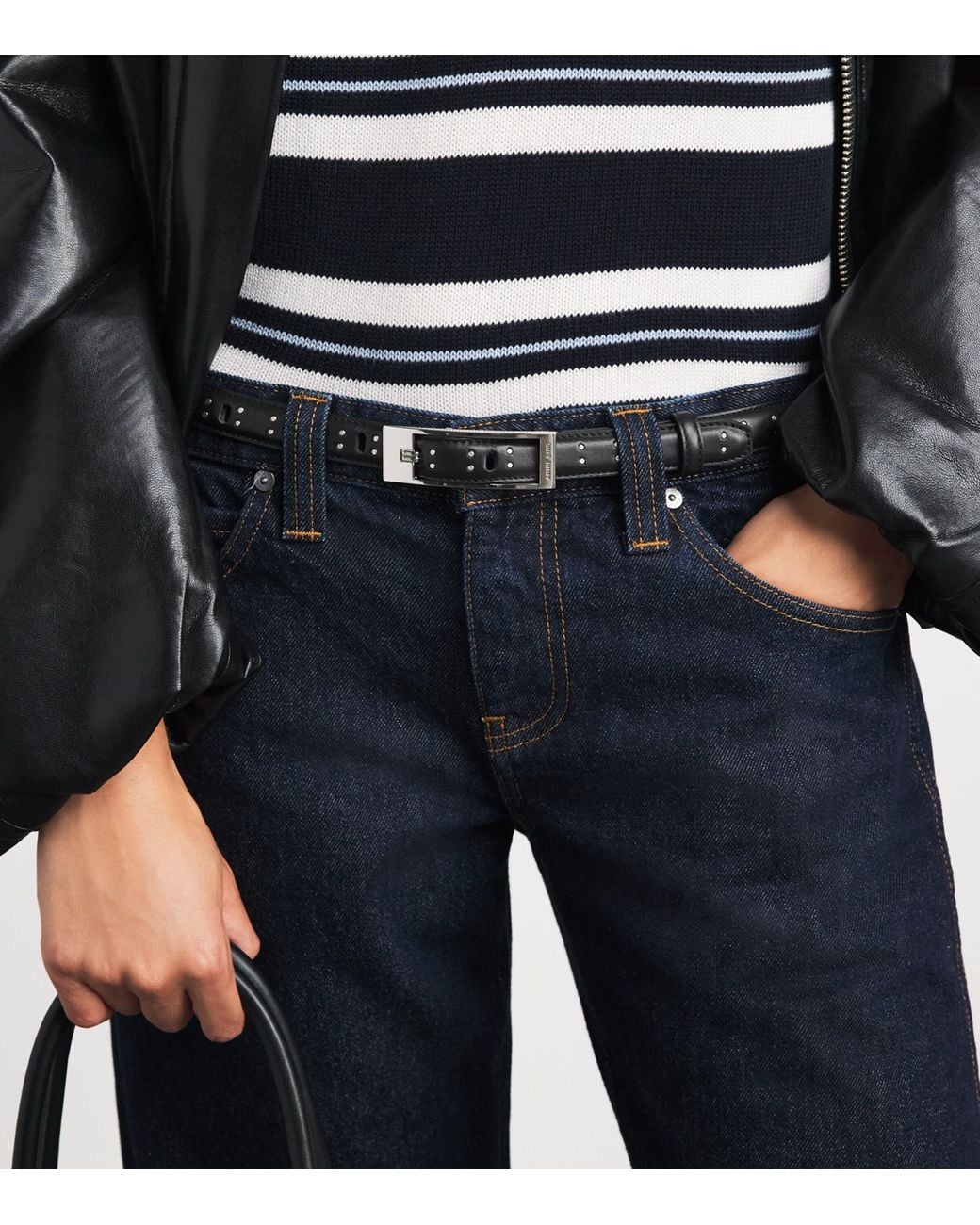 Anine Bing Black Leather Studded Ely Belt