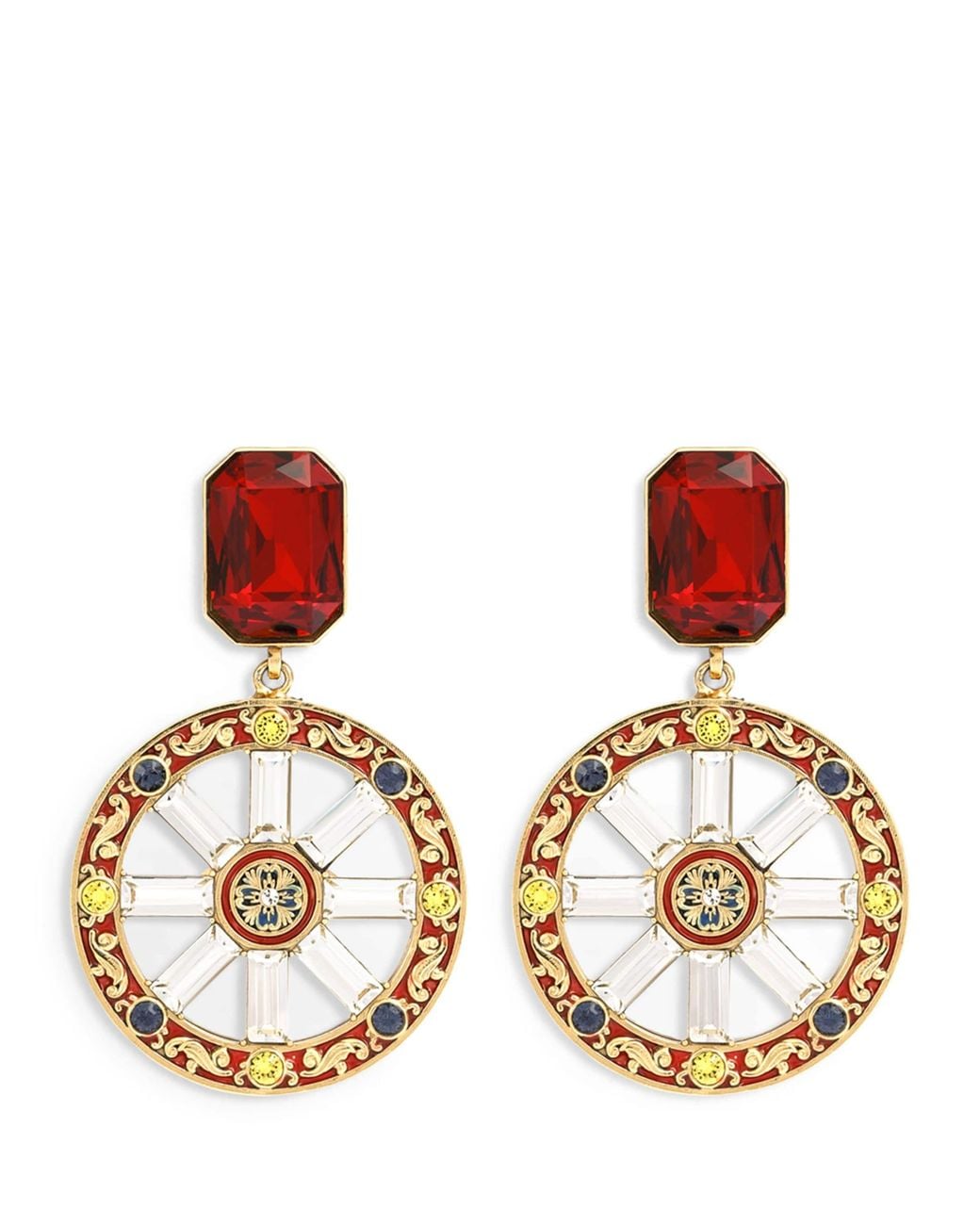 Dolce & Gabbana Brown Carretto Wheel Clip-On Earrings
