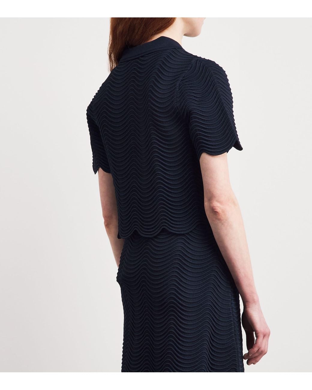 Sandro Blue Knitted Polo Crop Top