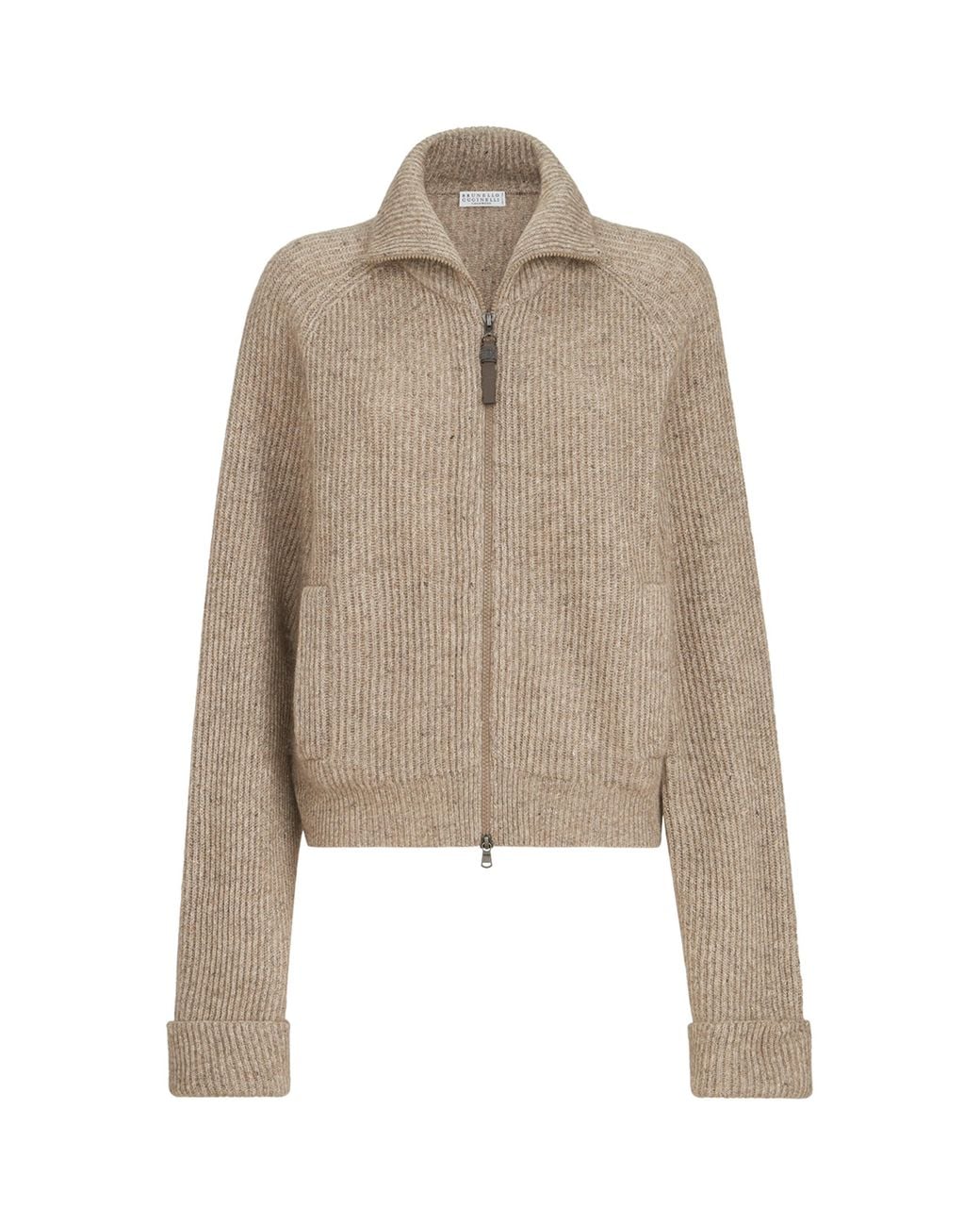 Brunello Cucinelli Natural Sparkling Rib-Knit Cardigan