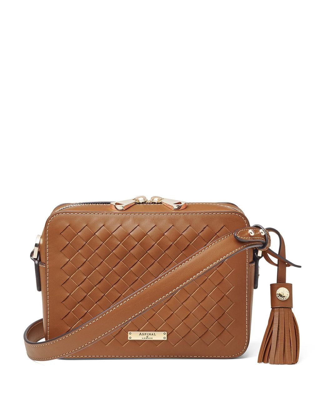 Aspinal Brown Leather Slot Weave Camera Bag