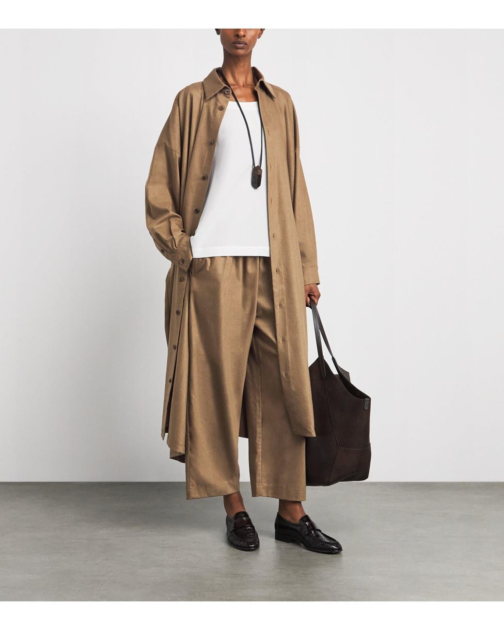 Eskandar Natural Wool-Blend Midi Shirt Dress
