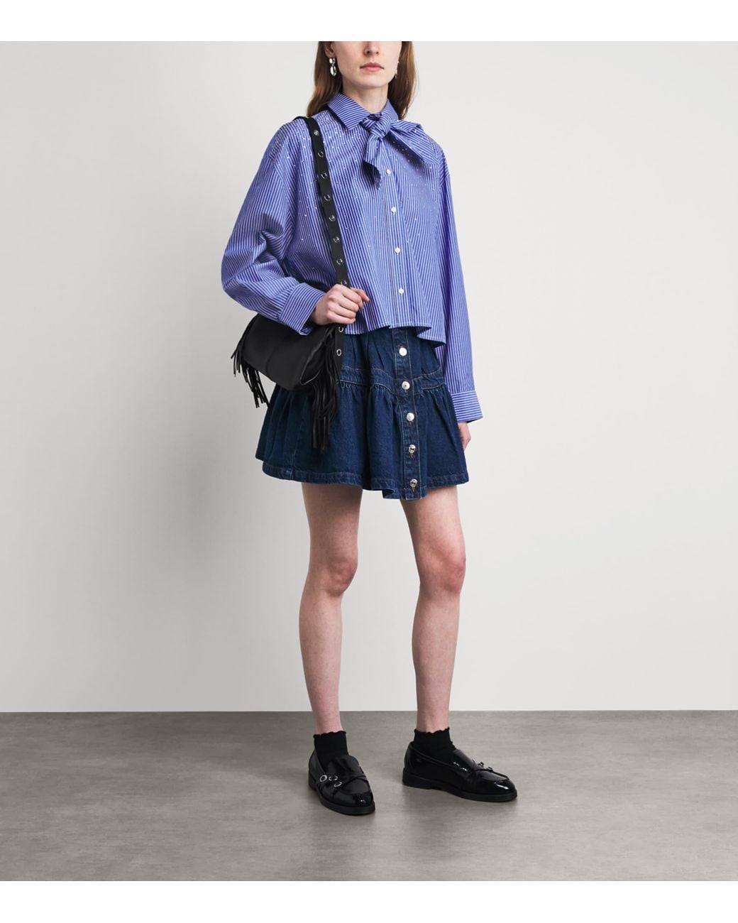 Maje Blue Cotton Tie-Detail Stripe Shirt