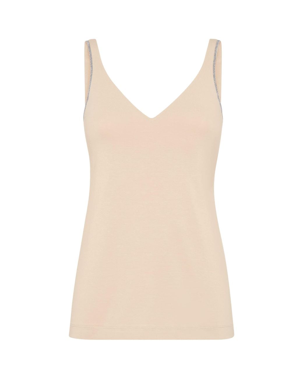 Brunello Cucinelli Natural Cotton-Blend Monili V-Neck Tank Top