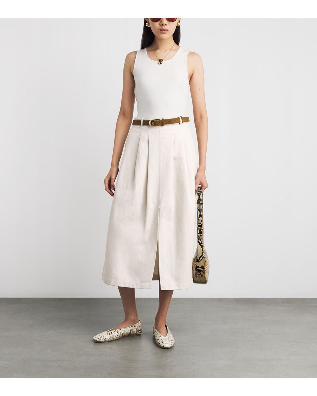 Joseph White Cotton-Linen Kharis Midi Skirt