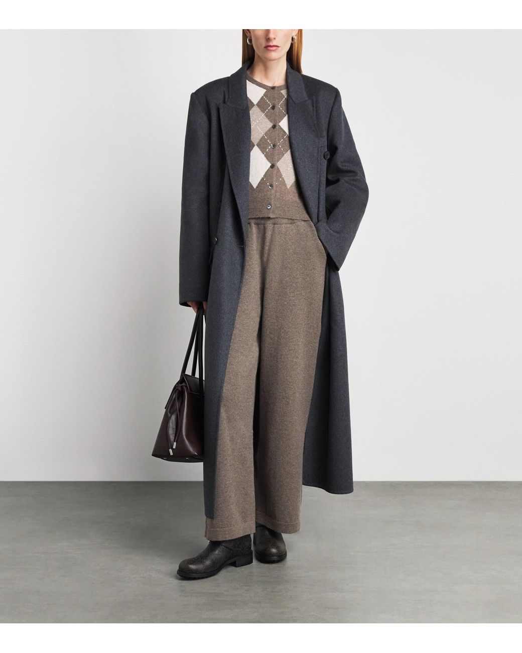 Johnstons Brown Cashmere Argyle Cardigan