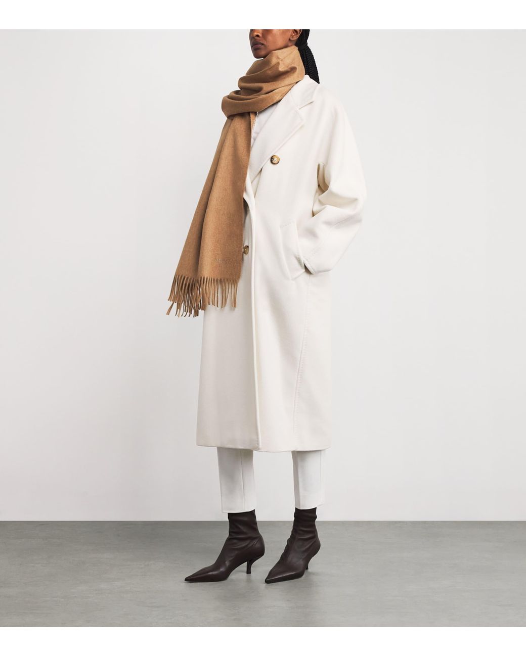 Max Mara Natural Camel Logo Scarf