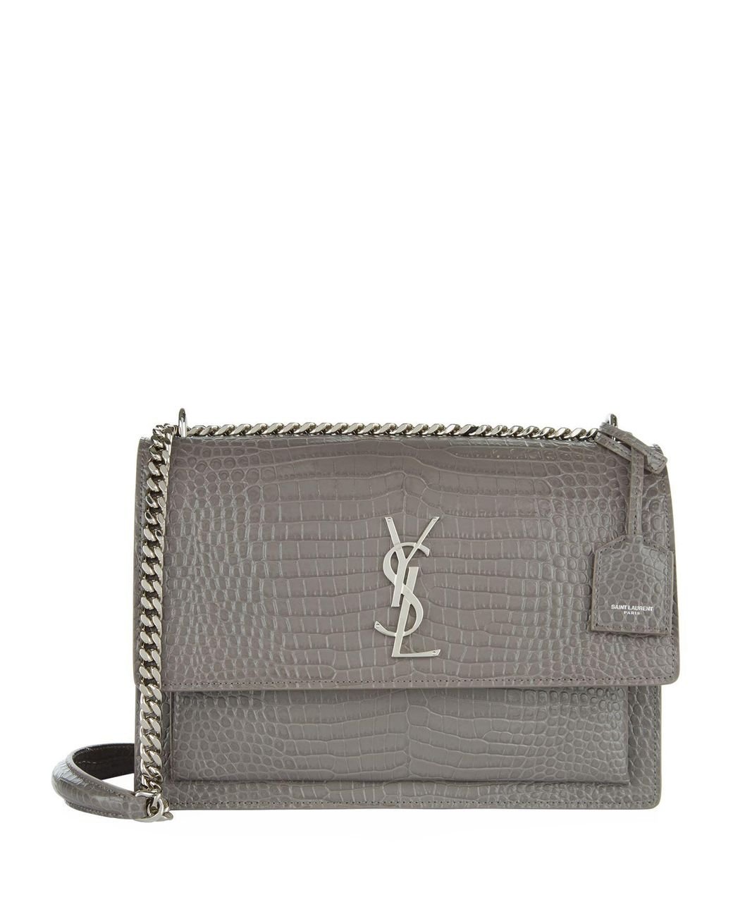 SAINT LAURENT Sunset small croc-effect patent-leather shoulder bag