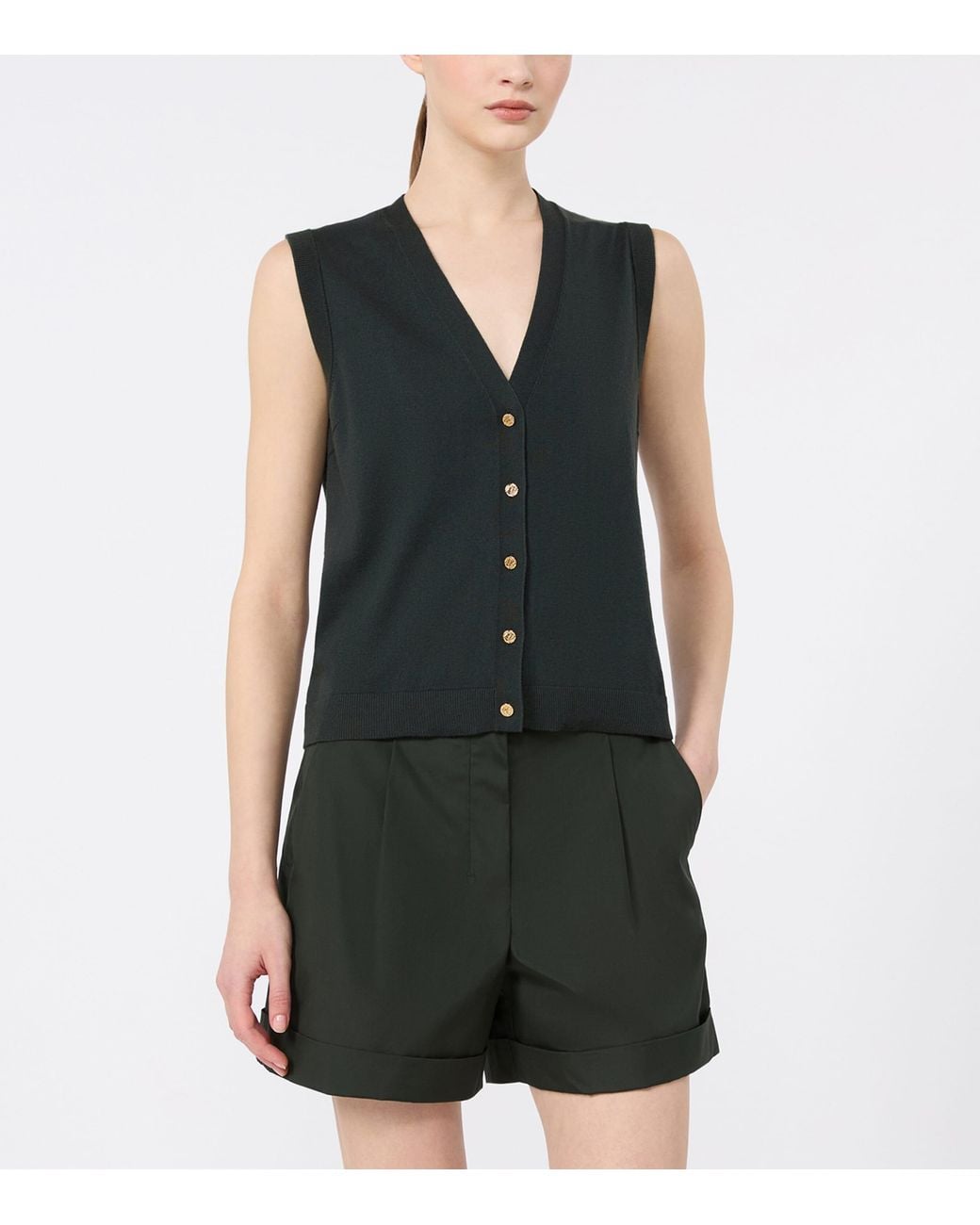 Max Mara Green Cotton-Cashmere-Silk Sweater Vest