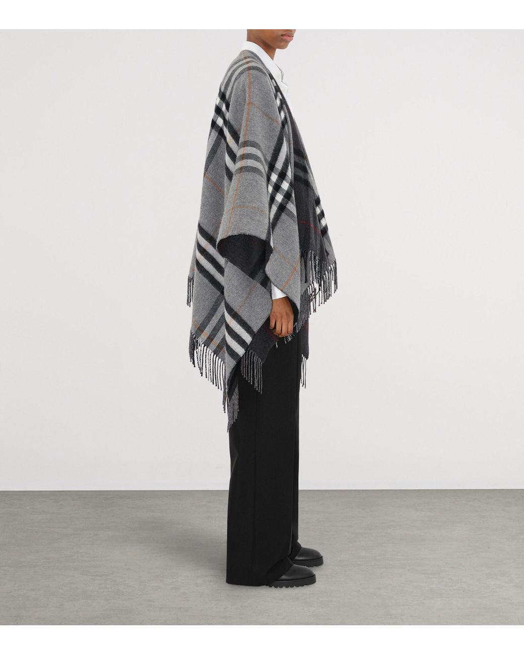 Burberry Black Wool-Cashmere Contrast-Check Cape