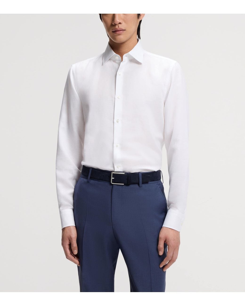 Boss White Linen-Blend Slim-Fit Shirt for men