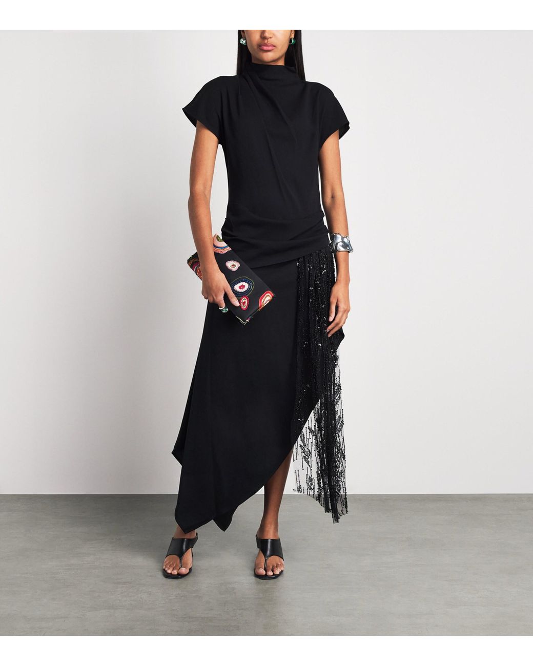 Staud Black Beaded Effie Midi Dress