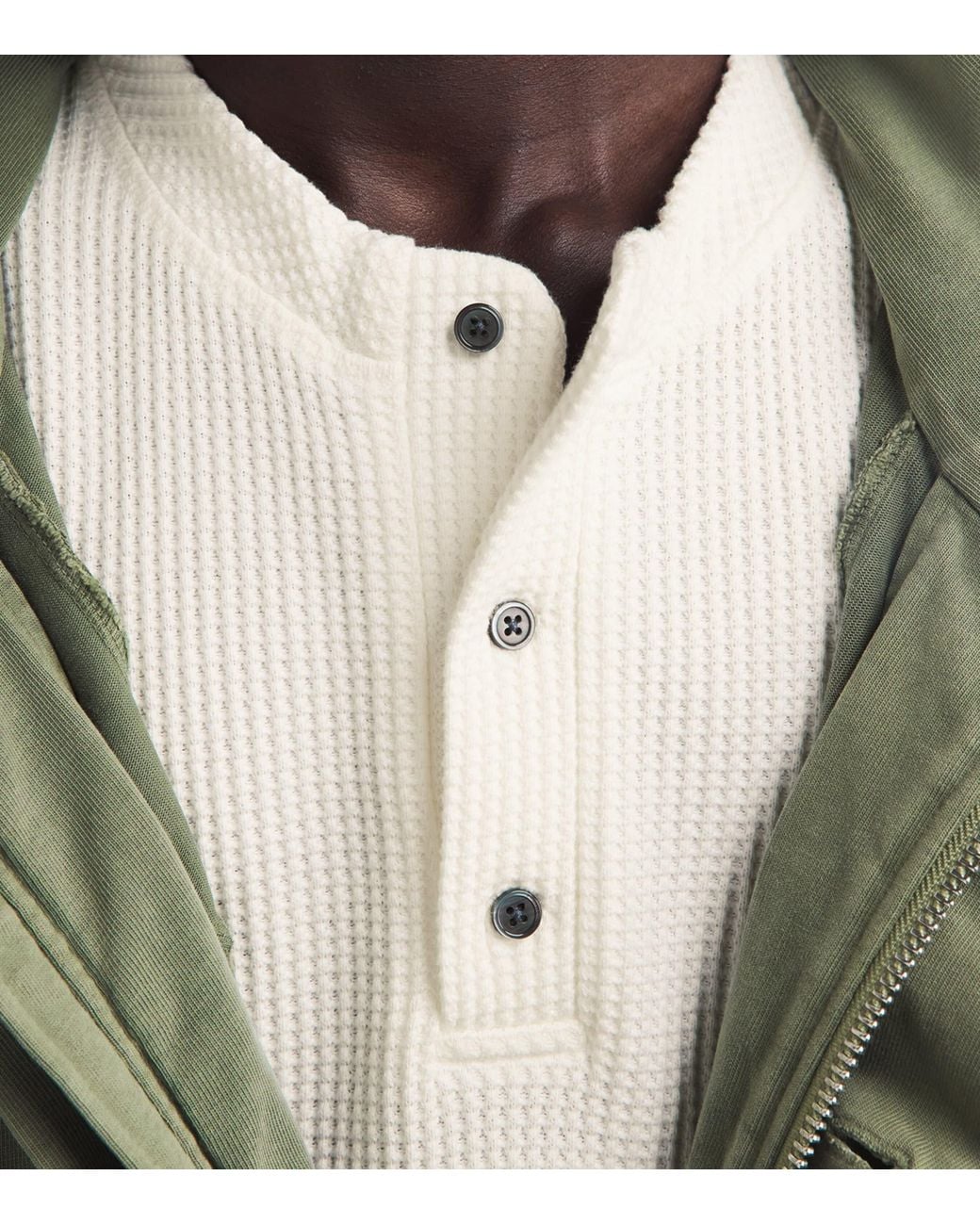 424 White Waffle-Knit Long-Sleeve Henley Top for men