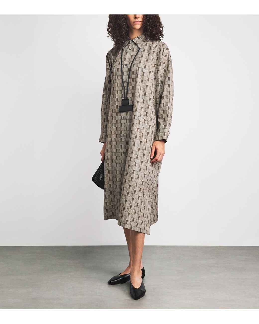 Eskandar Gray Geometric Print Midi Shirt Dress
