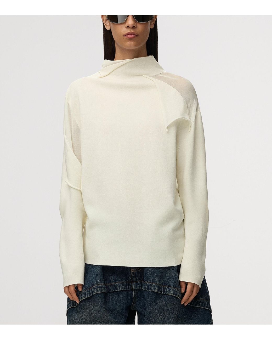 Loewe White Draped Cut-Away Sweater