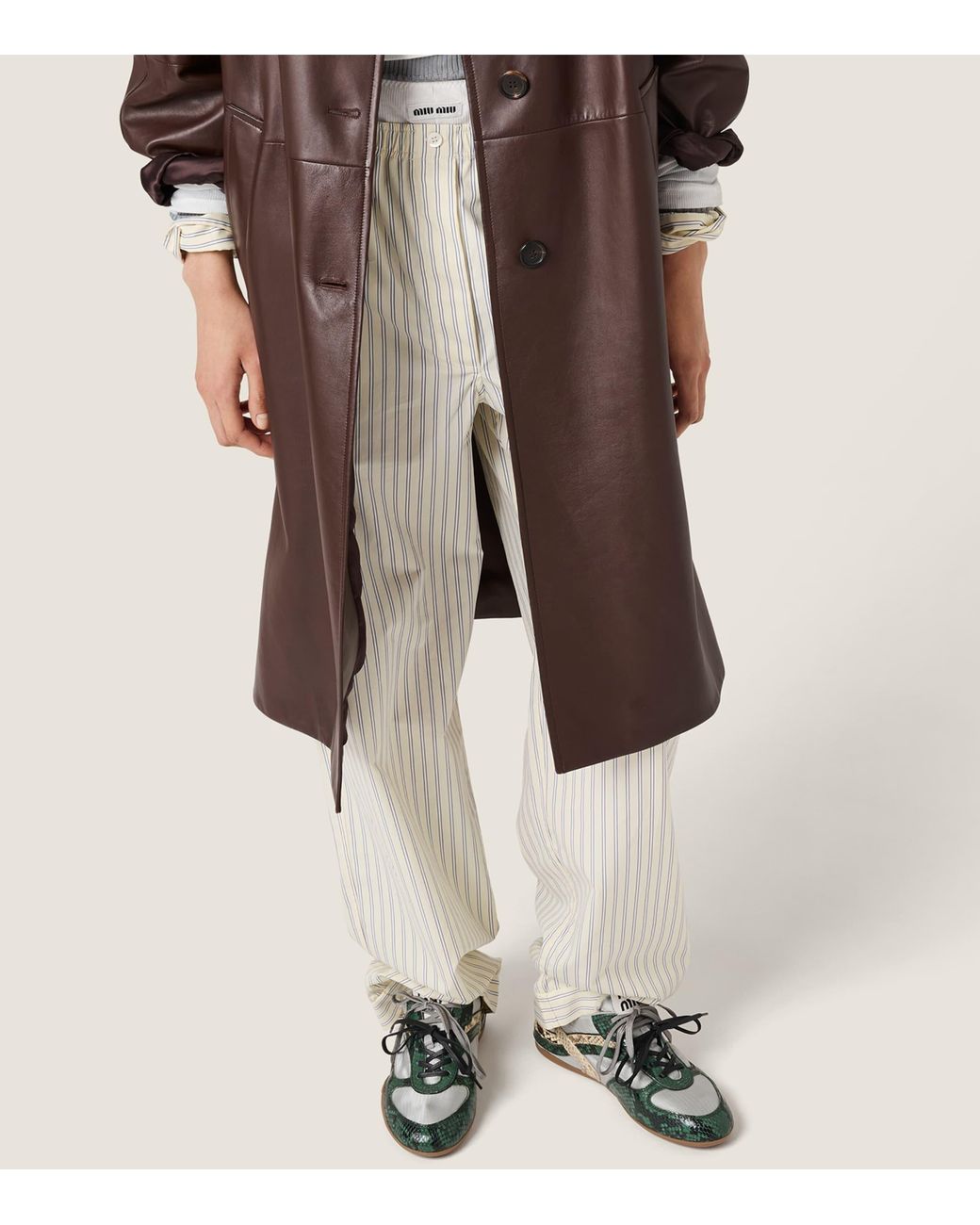 Miu Miu White Cotton Stripe Wide-Leg Trousers