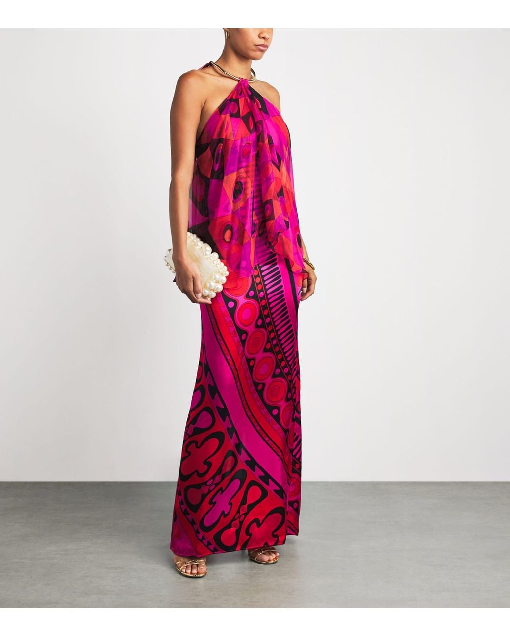 Emilio Pucci Pink Silk Occhi Print Maxi Dress