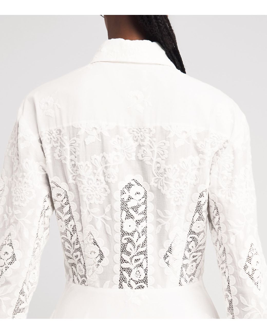 Erdem White Cotton Embroidered Midi Shirt Dress