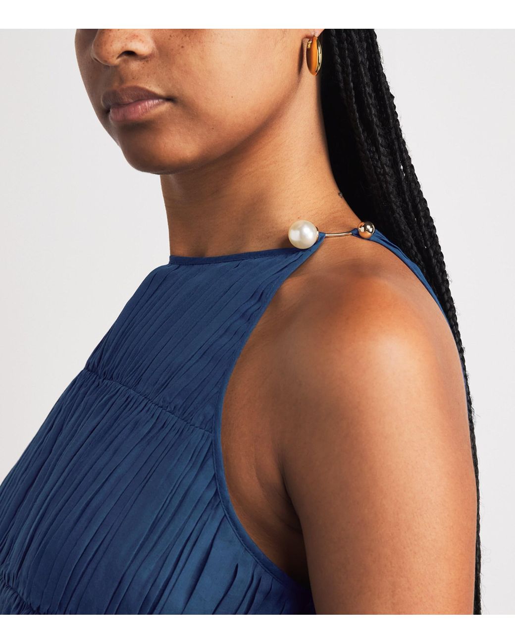 Moré Noir Blue Cotton-Silk Ruched Lea Sleeveless Top