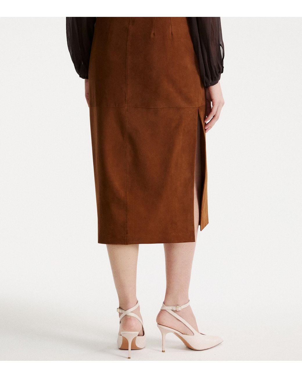 Marella Brown Suede Panelled Skirt