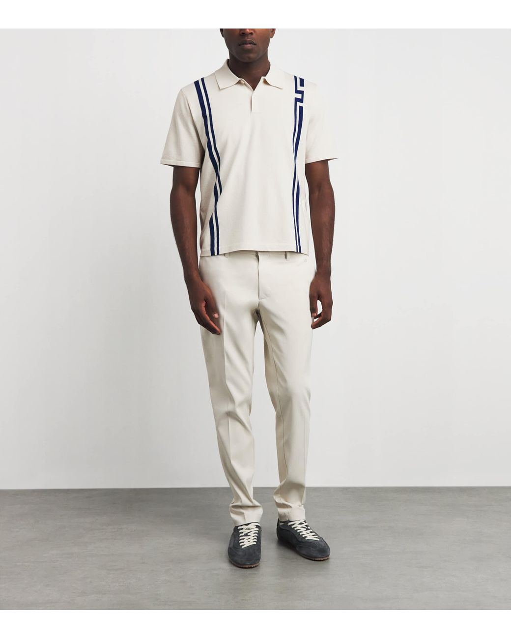 J.Lindeberg White Rylan Stripe Knit Golf Polo Shirt for men