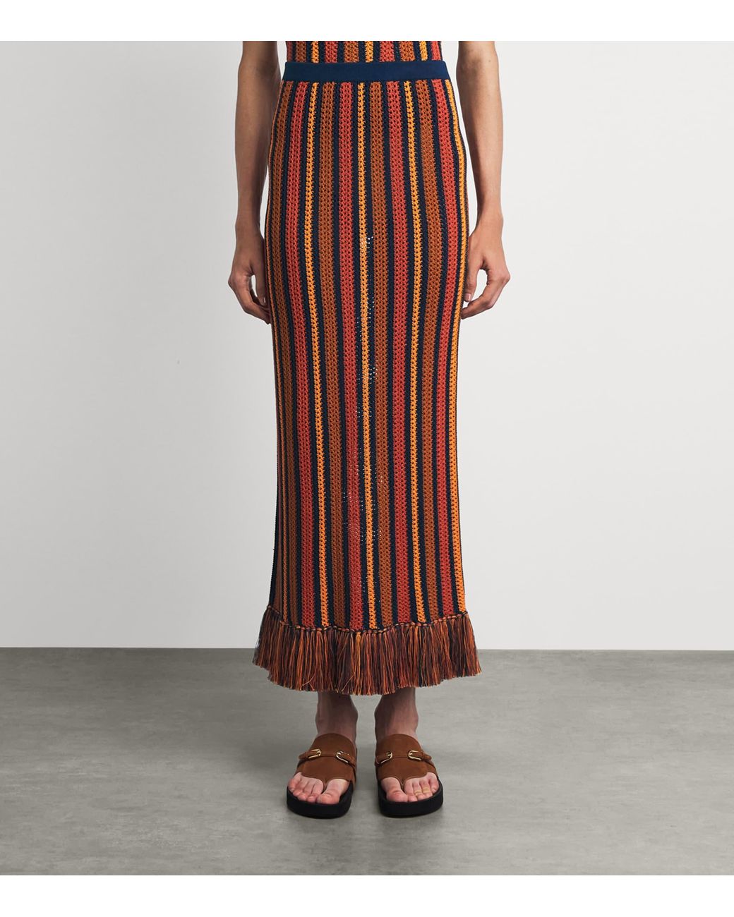 Escvdo Brown Fringe Misti Maxi Skirt