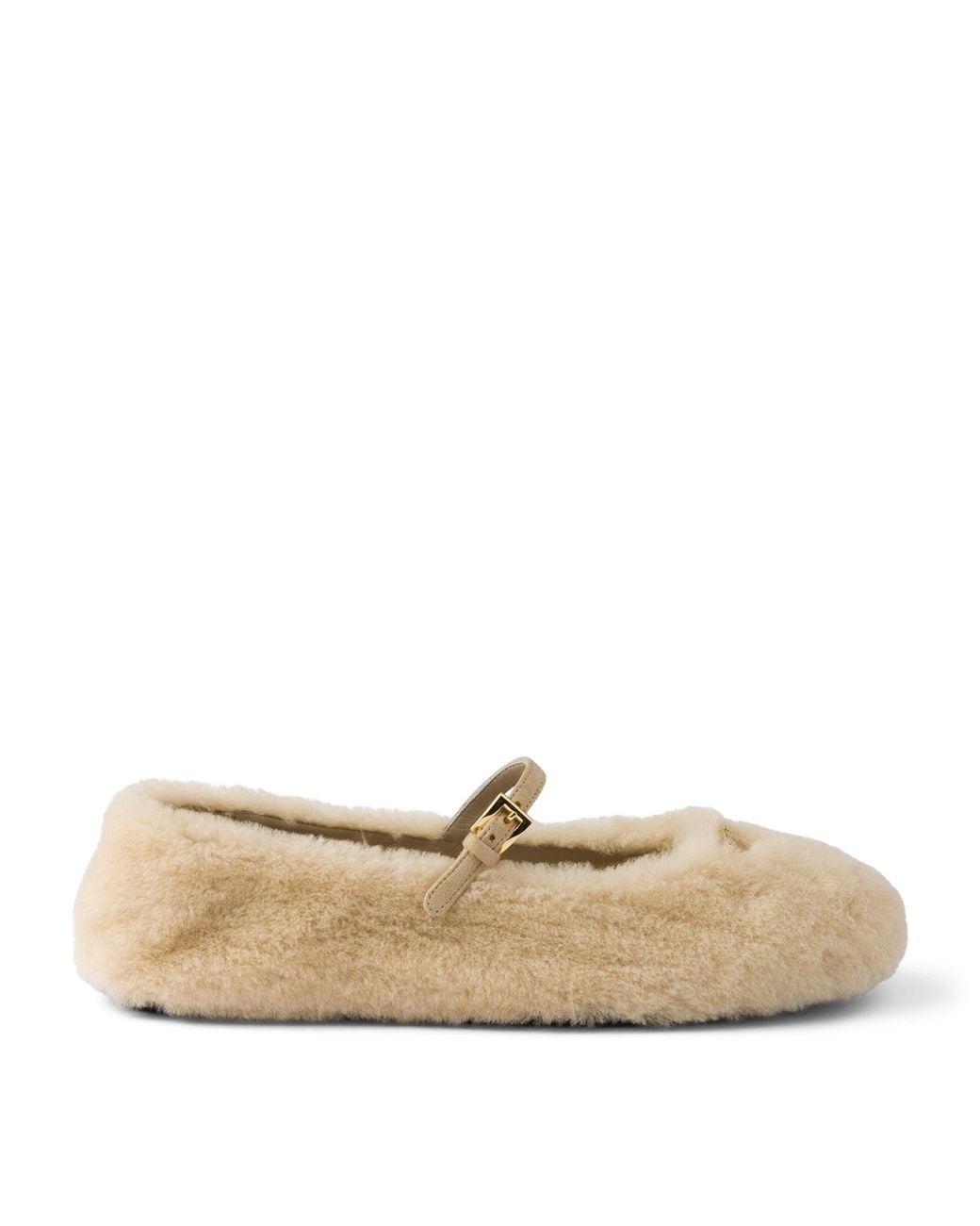 Prada Natural Shearling Ballet Flats