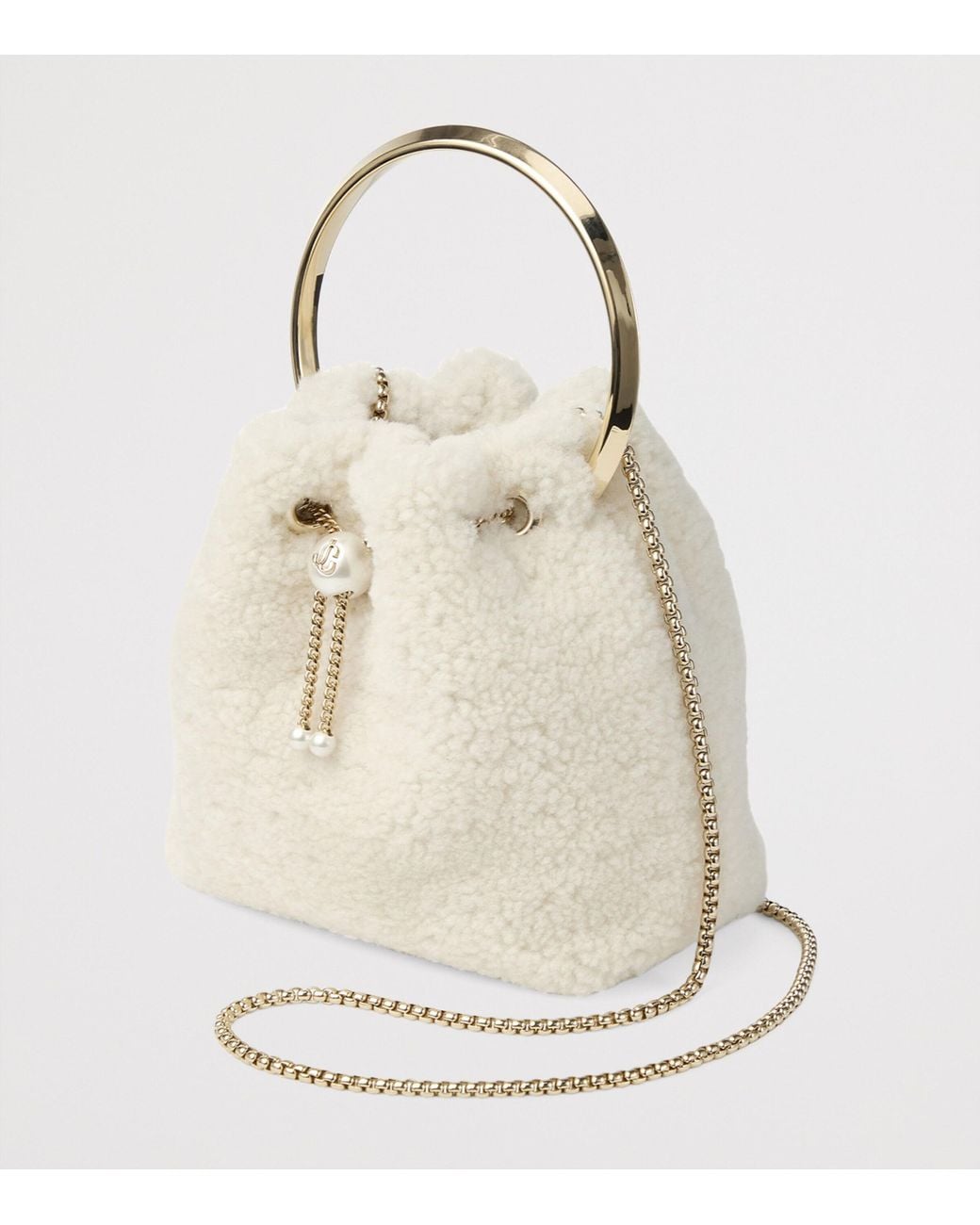 Jimmy Choo Natural Bon Bon Shearling Top-Handle Bag