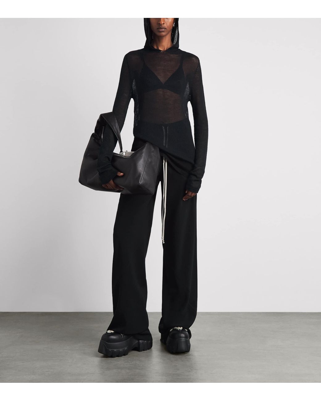 Rick Owens Black Cashmere Tower Hoodie