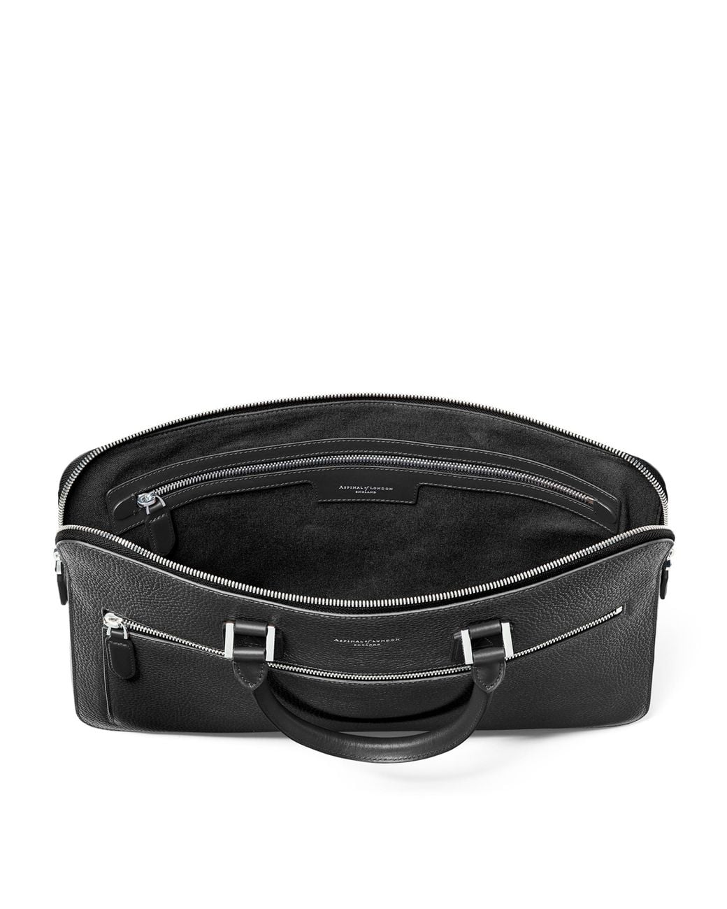 Aspinal Black Leather Connaught Briefcase for men