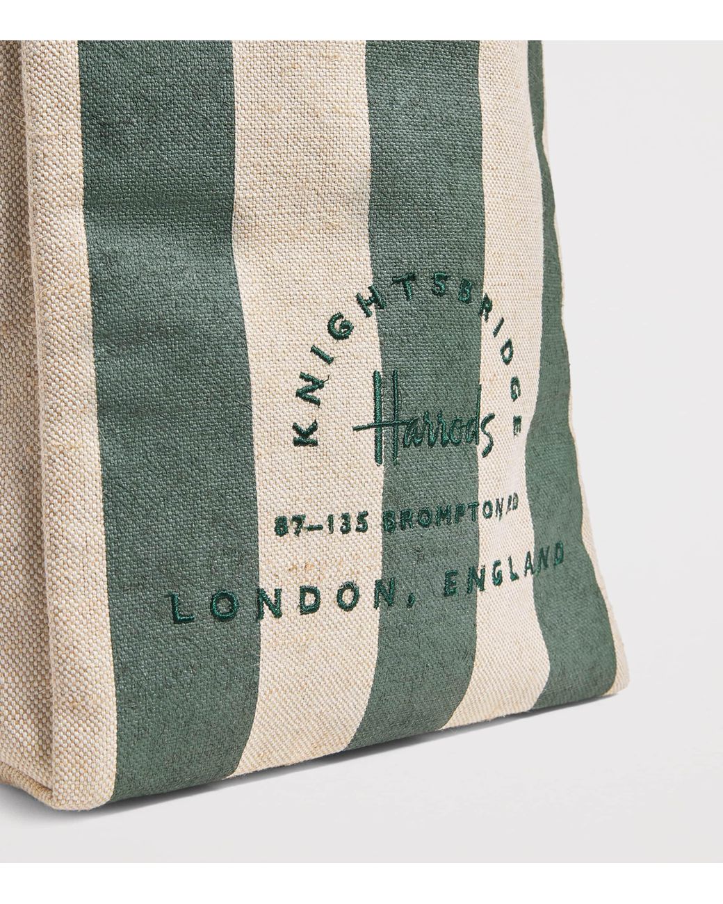 Harrods White Jute Striped Logo Shopper Tote Bag