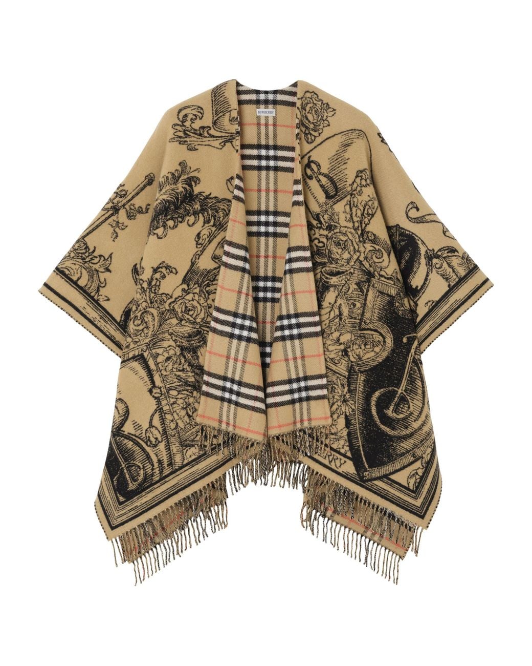 Burberry Metallic Wool Reversible Check Ekd Cape