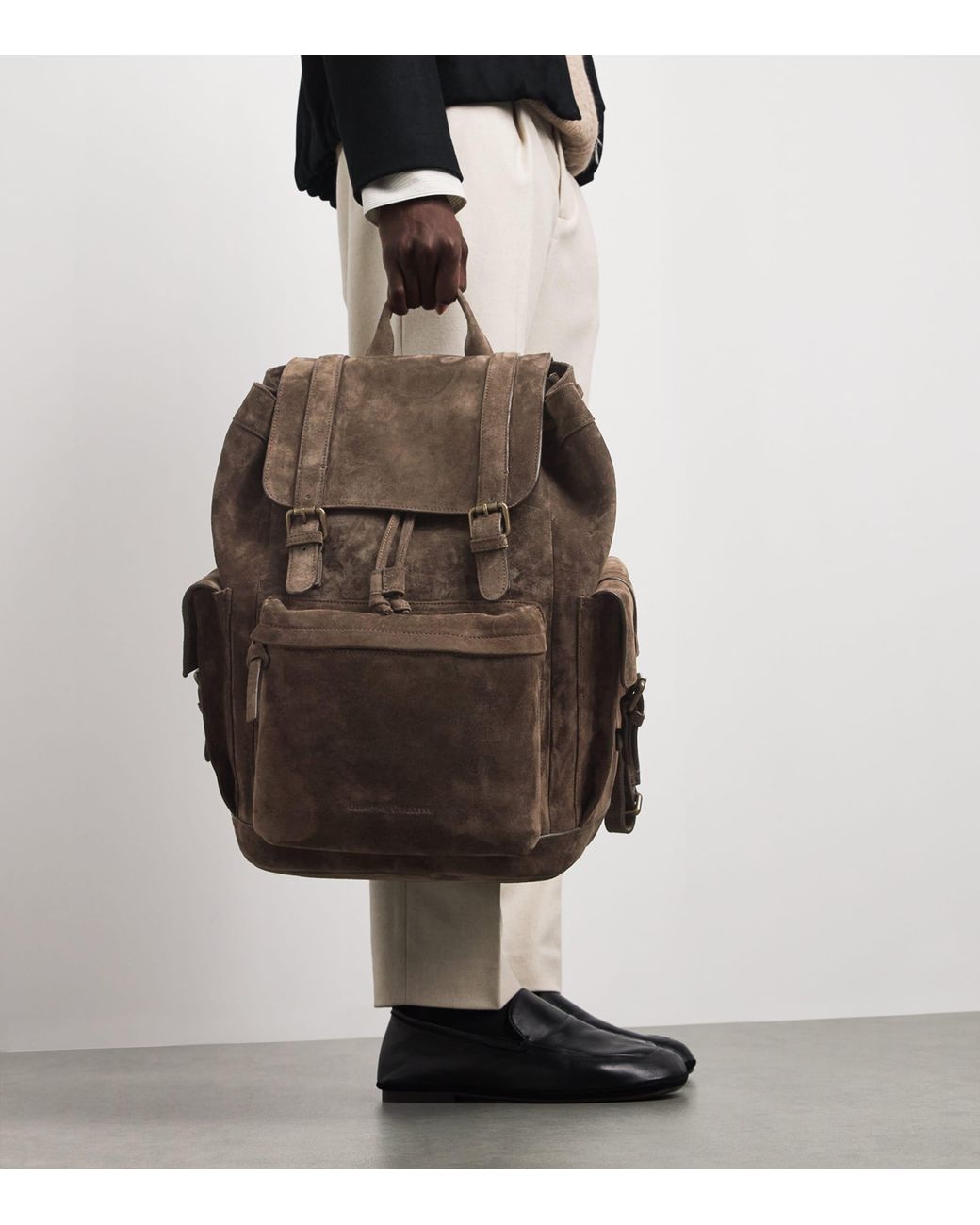 Officine Creative Brown Suede Bostonian Backpack for men