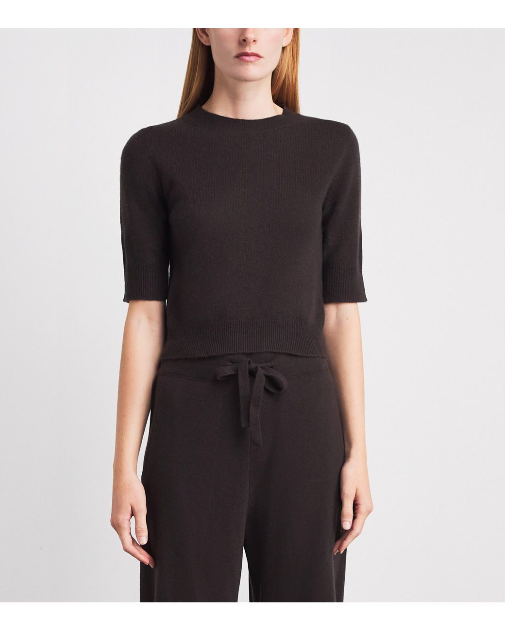 LeKasha Black Cashmere Short-Sleeve Chypre Sweater