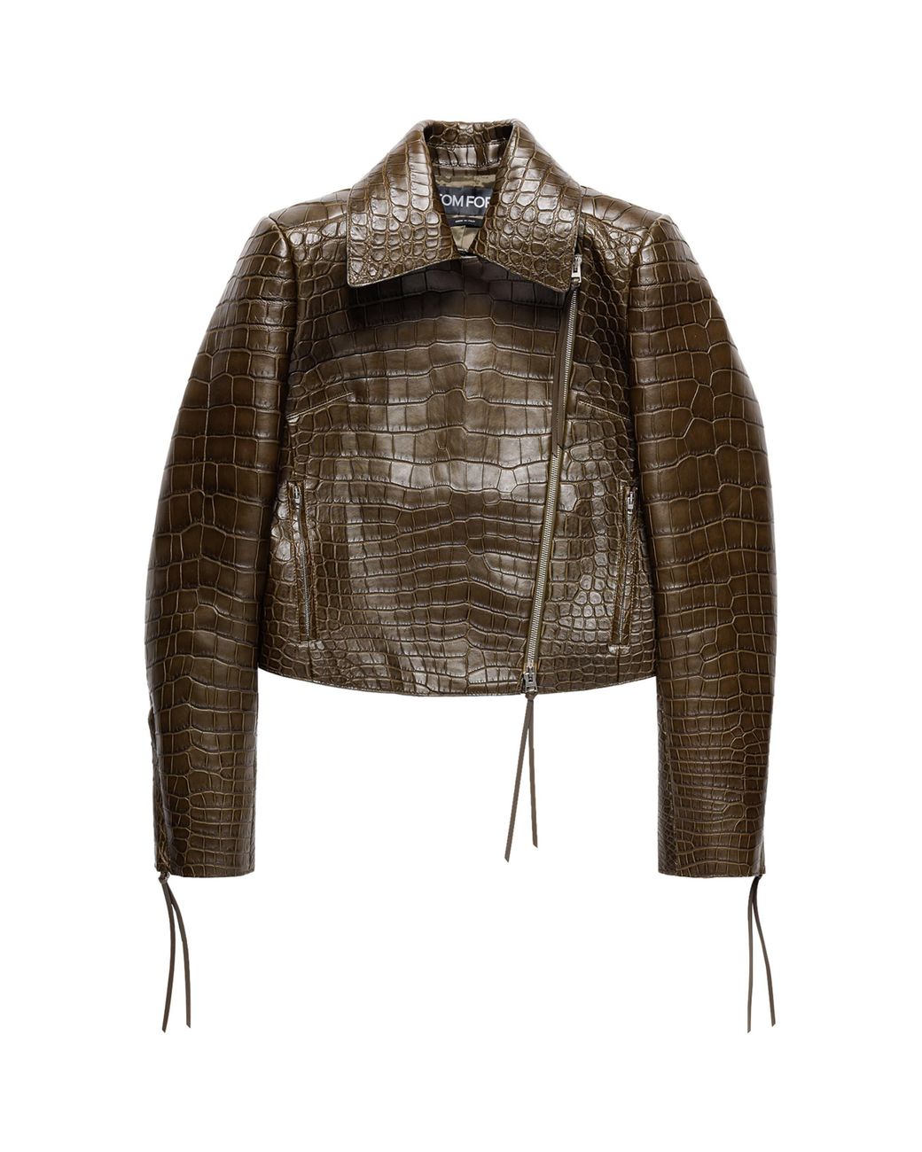 Tom Ford Brown Croc-Embossed Lambskin Biker Jacket