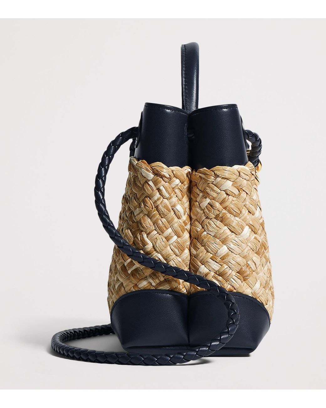 Bottega Veneta Blue Small Raffia Andiamo Top-Handle Bag