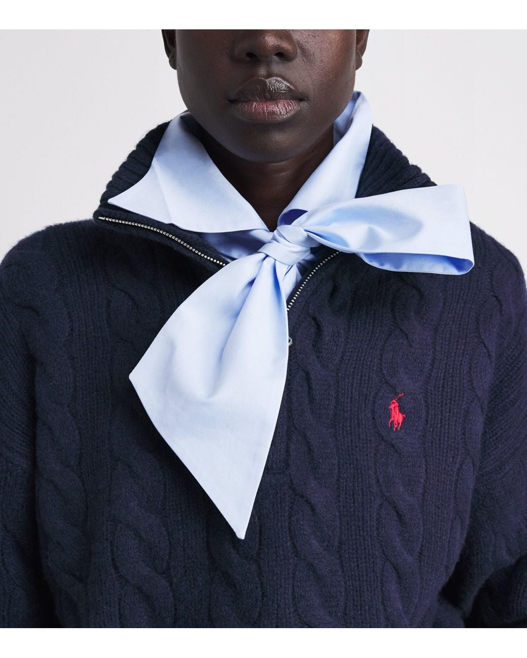 Polo Ralph Lauren Blue Wool-Cashmere Quarter-Zip Sweater