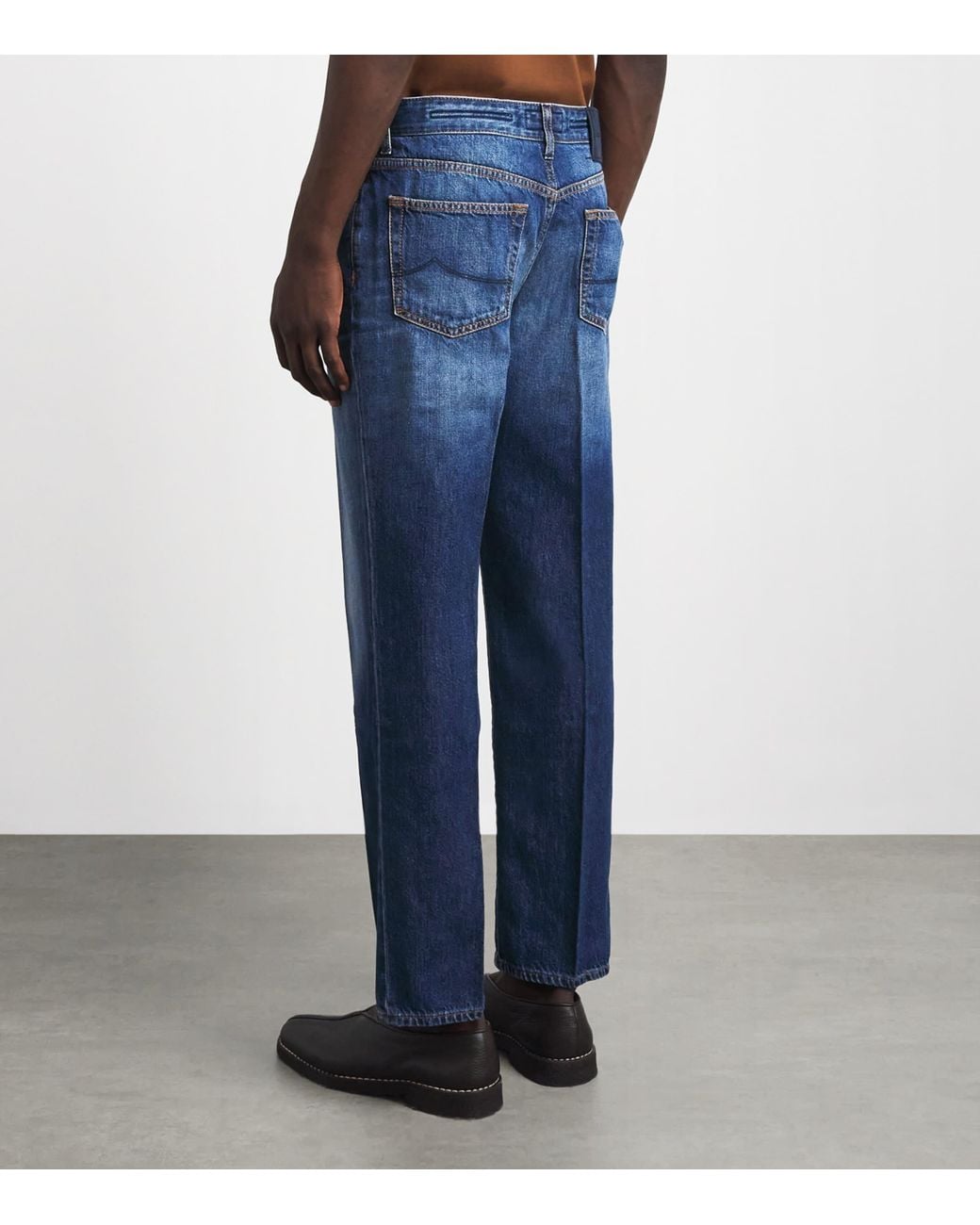 Jacob Cohen Blue Suede-Patch Alex Straight Jeans for men