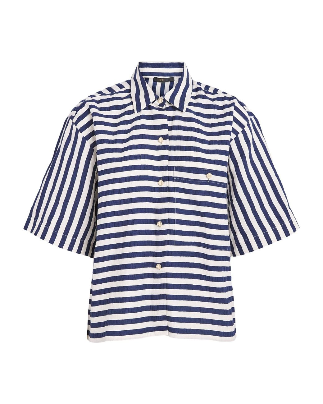Maje Blue Waffled Canvas Stripe Shirt