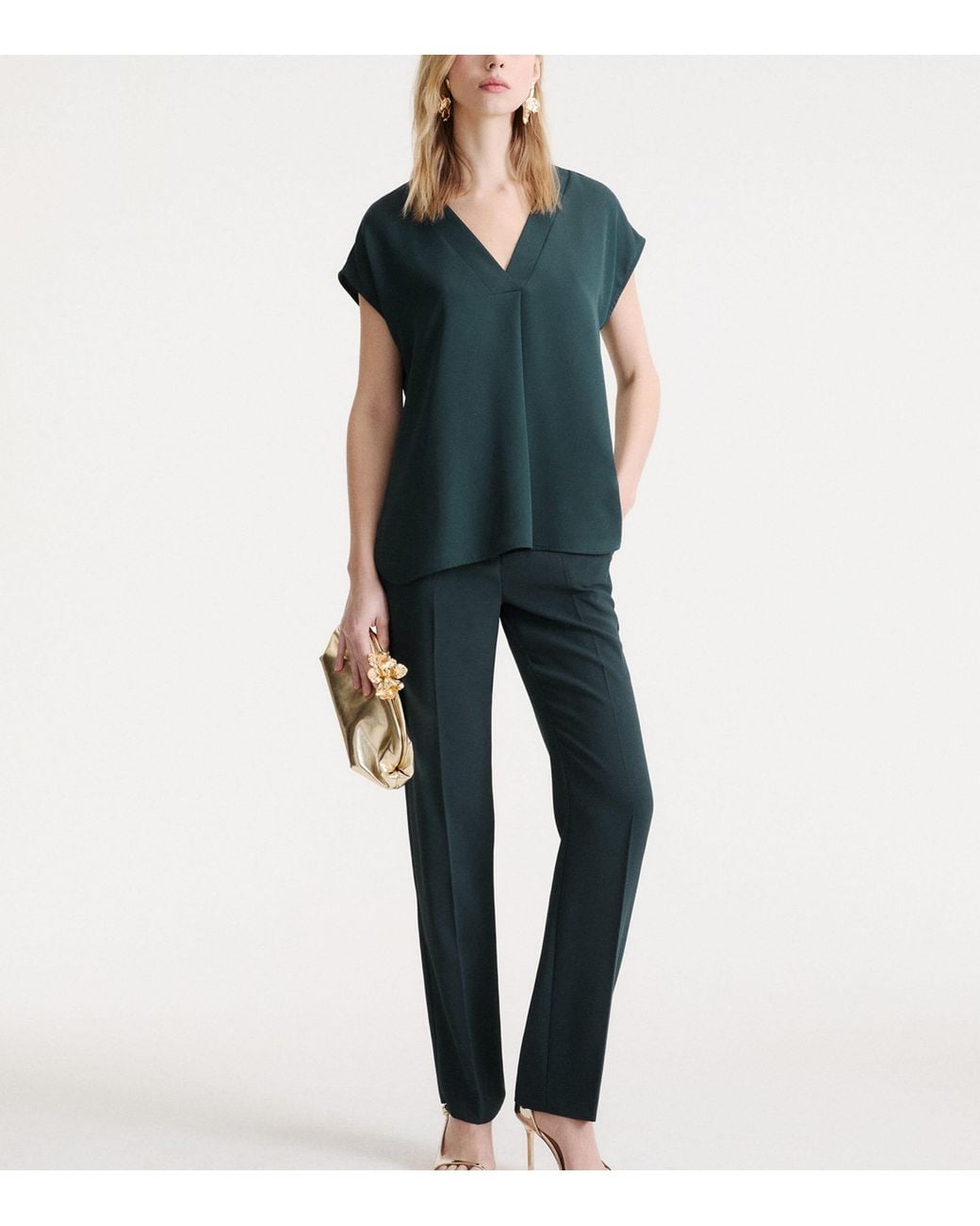Marella Green Satin V-Neck Blouse