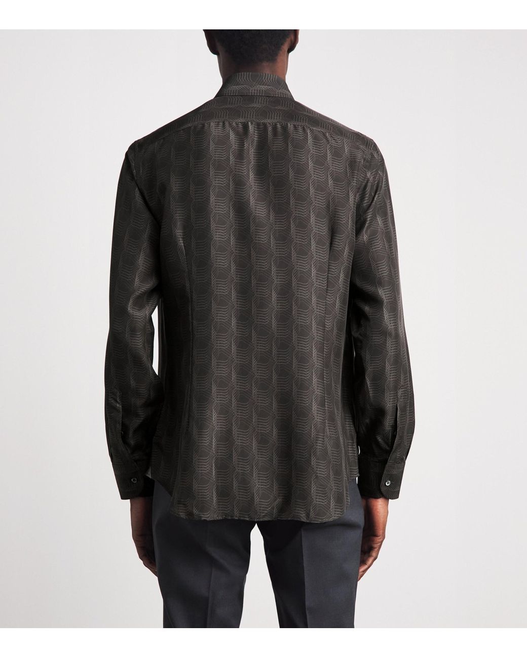 Corneliani Gray Silk Geometric Print Shirt for men