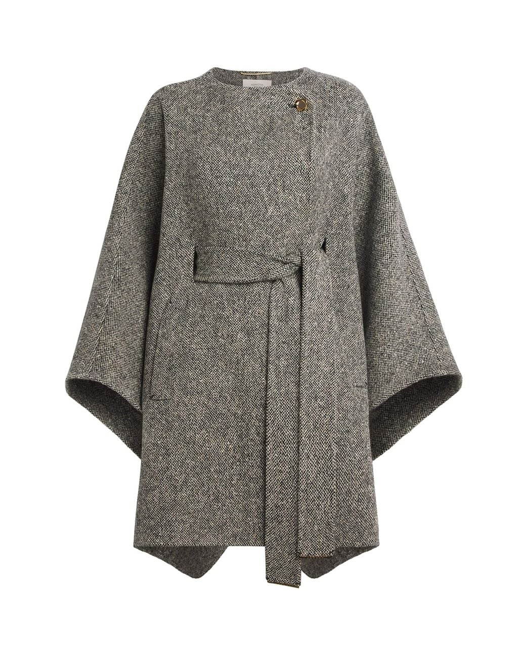 Agnona Gray Wool-Cashmere Tweed Cape