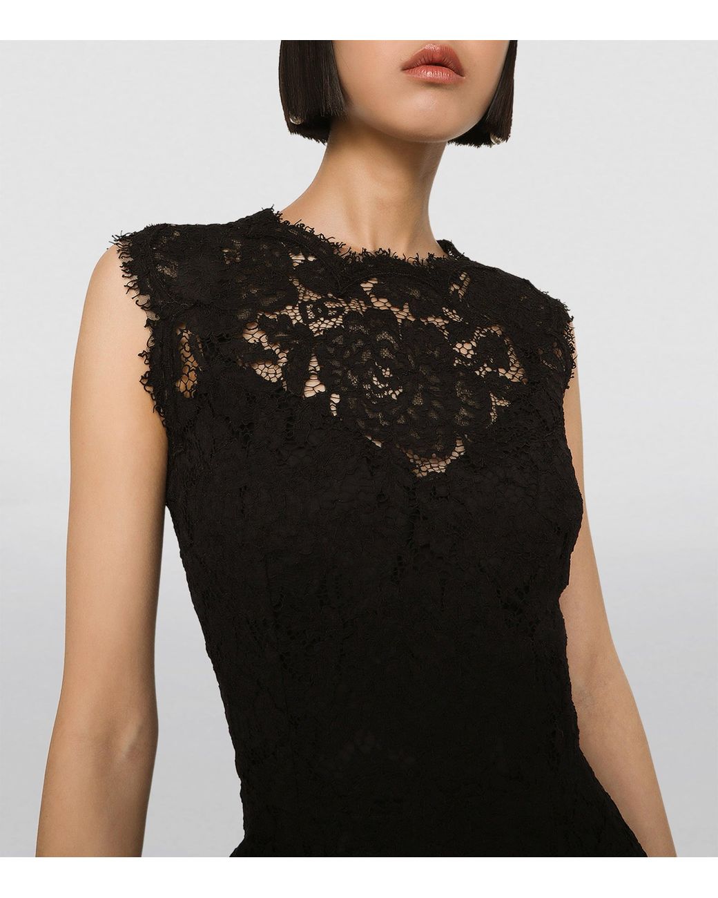 Dolce & Gabbana Black Stretch-Lace Midi Dress