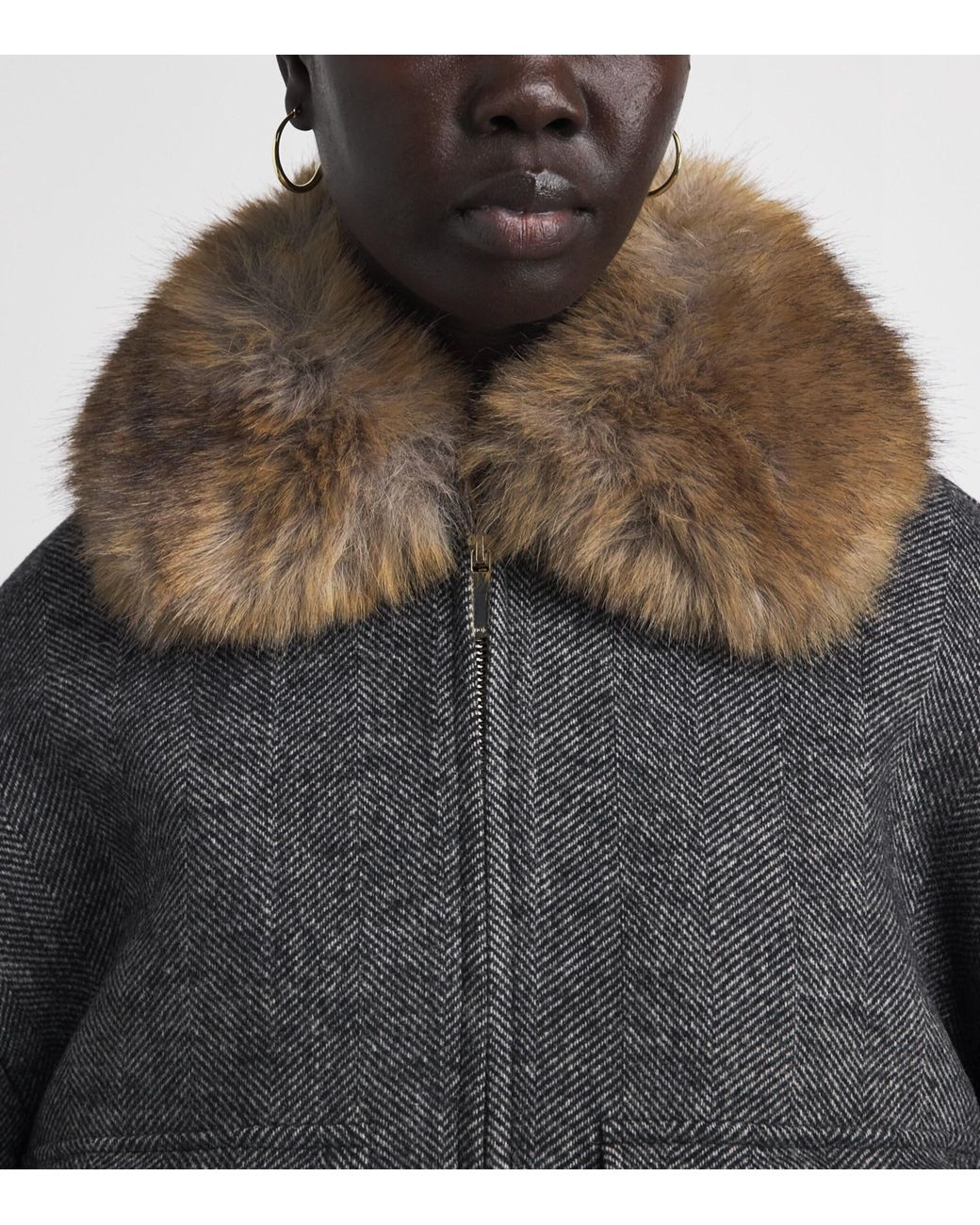 Maje Gray Denim Oversized Herringbone Jacket