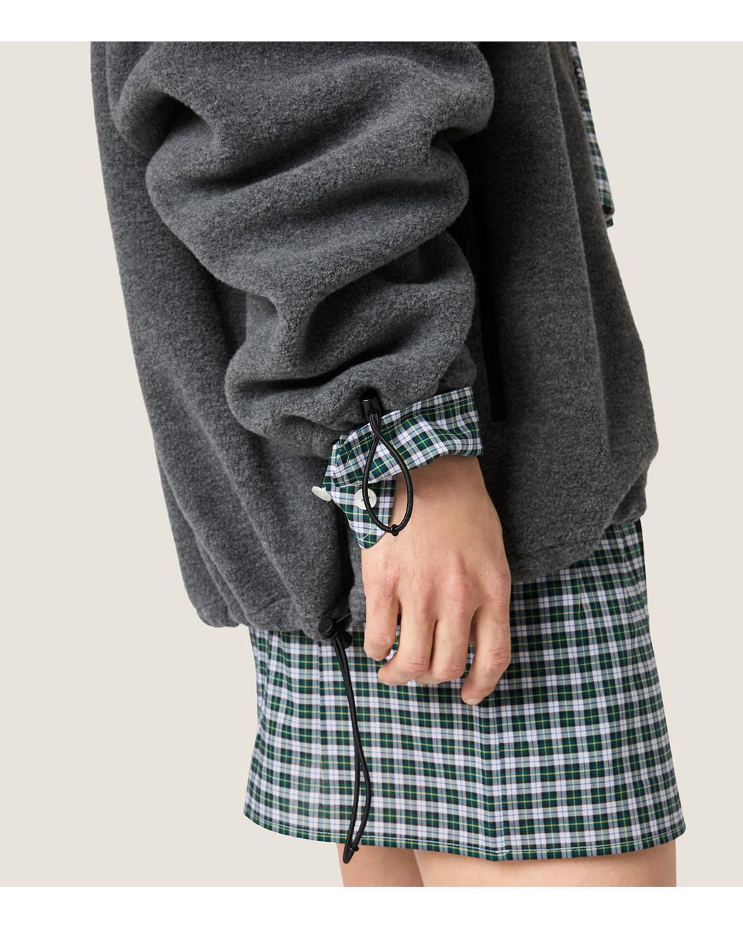 Miu Miu Gray Fleece Zip-Up Hooded Jacket