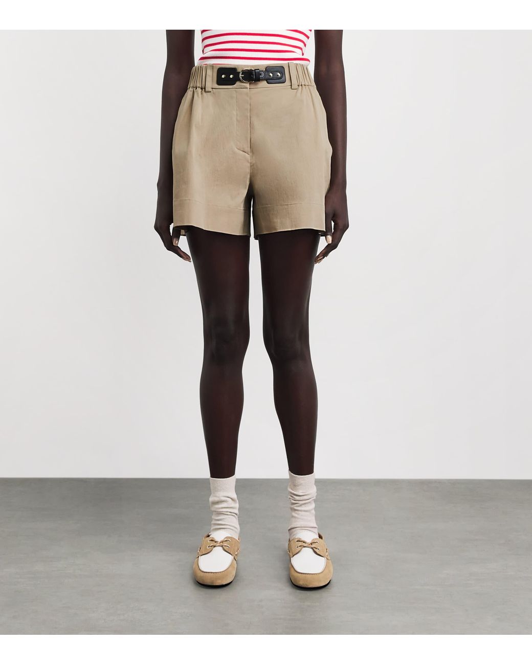 Maje Natural Cotton-Blend Belted Shorts